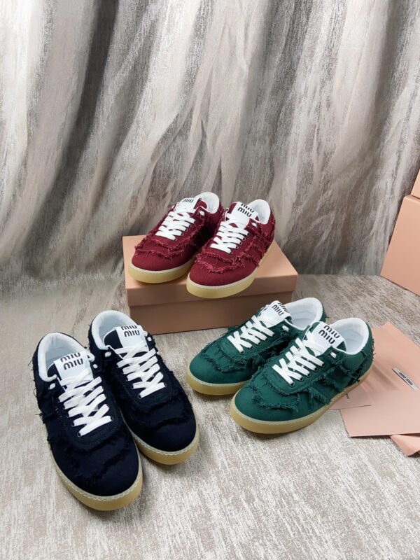 Miu Miu Frayed Denim Sneakers In Different Colors