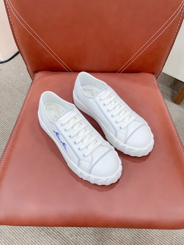 Miu Miu Canvas Embroidered Low Top Sneakers