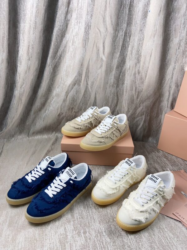 Miu Miu Frayed Denim Sneakers In Multiple Colors