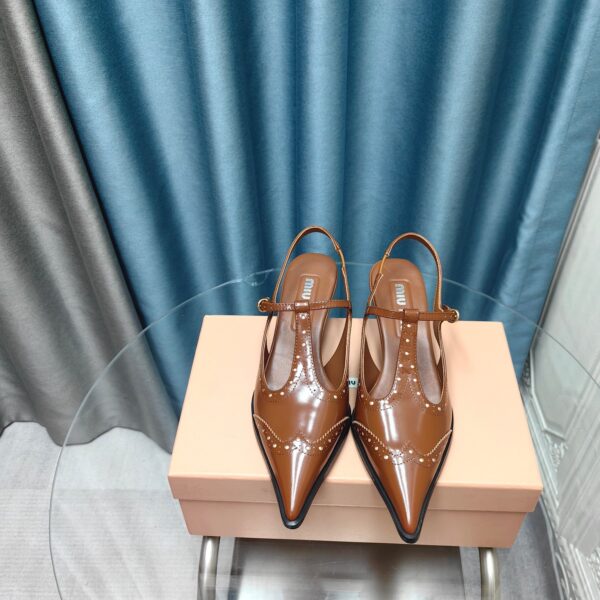 Miu Miu Leather Brogue Slingback Heels In Different Colors