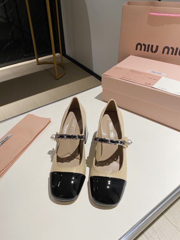 Miu Miu Leather Trimmed Raffia Slingback Heels