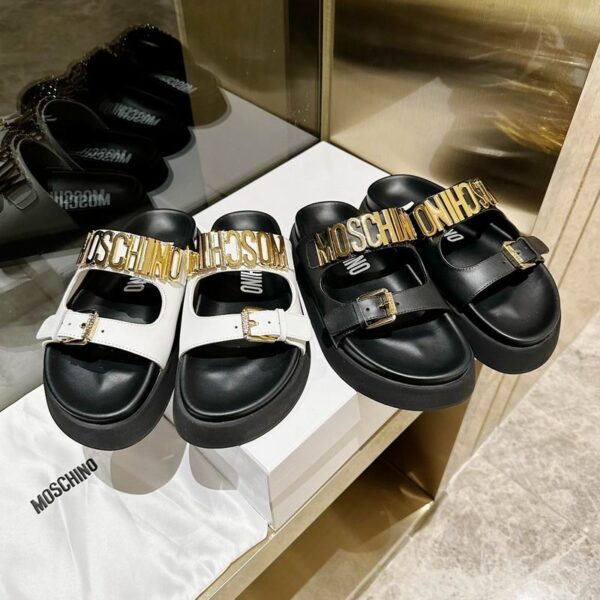 Moschino Logo Double Strap Platform Sandals In 2 Colors