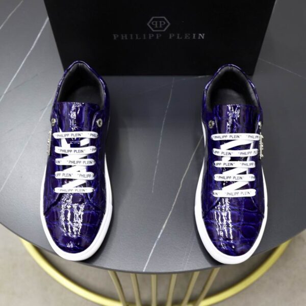Philipp Plein Low Top Sneakers With Crocodile Embossed Upper & Metal Logo Plaque On The Side In Multiple Colors