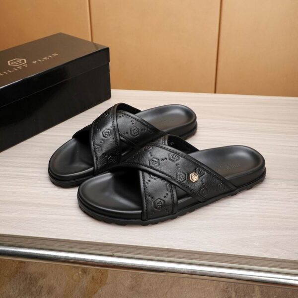 Philipp Plein Cross Strap Design Sliders With Embossed Monogram Detailing