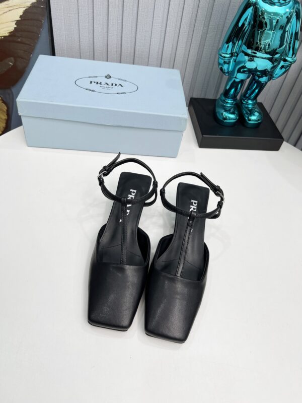 Prada Square Toe T Strap Slingback Heels