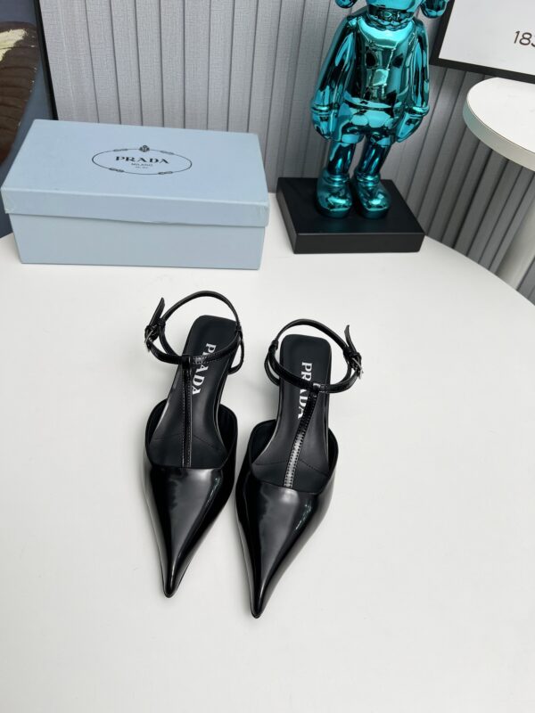 Prada Black T Strap Slingback Heels