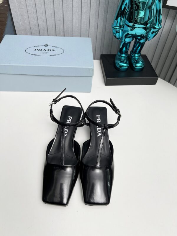 Prada Black Square Toe T Strap Slingback Heels