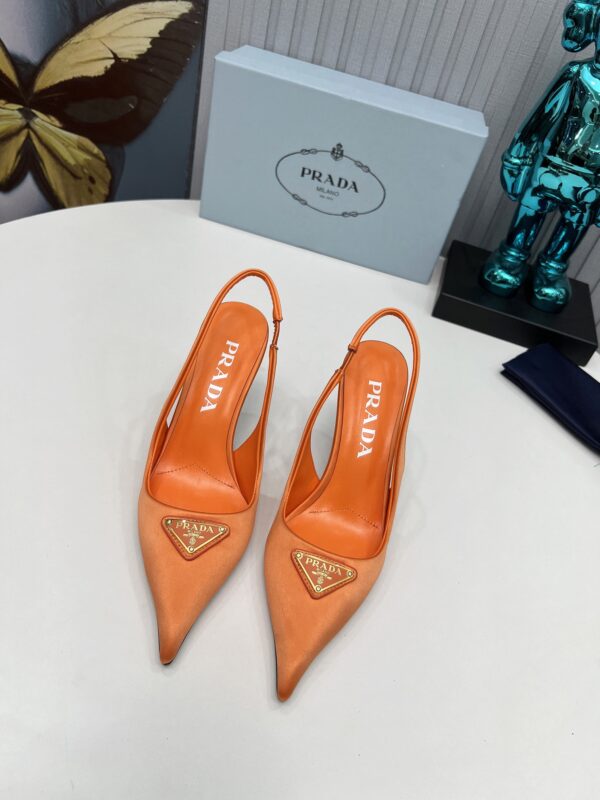 Prada Triangle Logo Slingback Heels In Different Colors