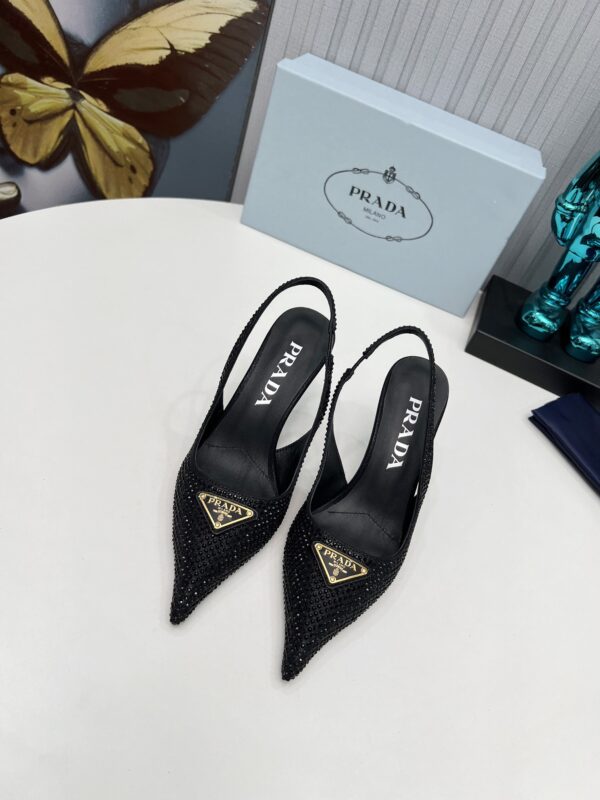 Prada Black Crystal Embellished Slingback Heels