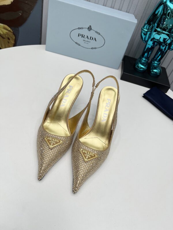 Prada Black Crystal Embellished Slingback Heels In 2 Colors