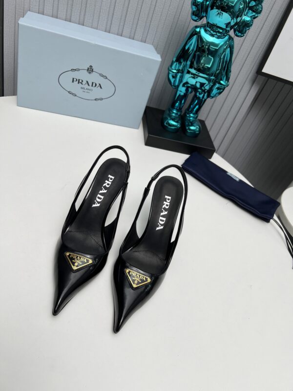 Prada Black Triangle Logo Slingback Heels