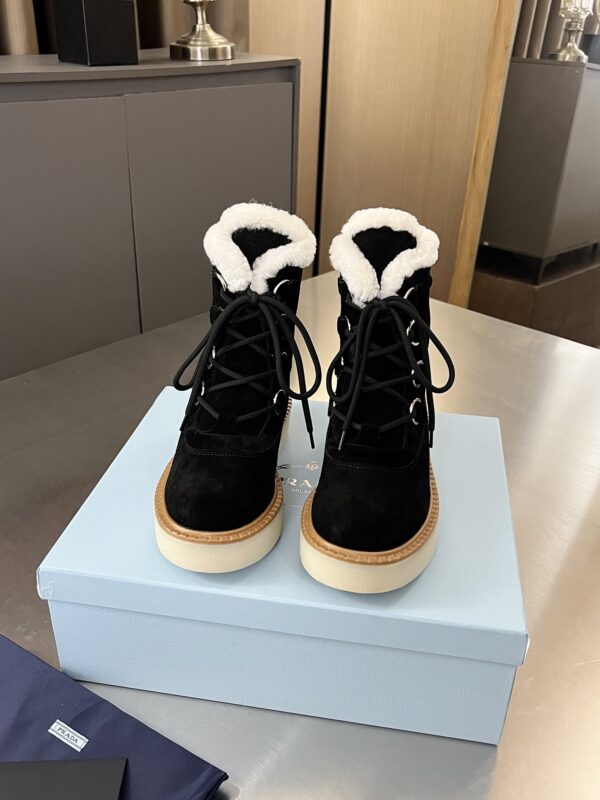 Prada Evolve Shearling Trimmed Suede Ankle Boots In Different Colors