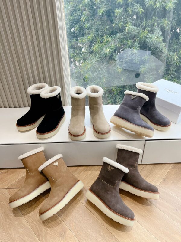Prada Shearling Lined Suede Platform Ankle Boots In Different Colors