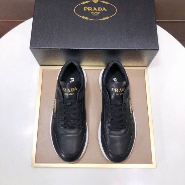 Prada Black & White Panelled Logo Leather Sneakers