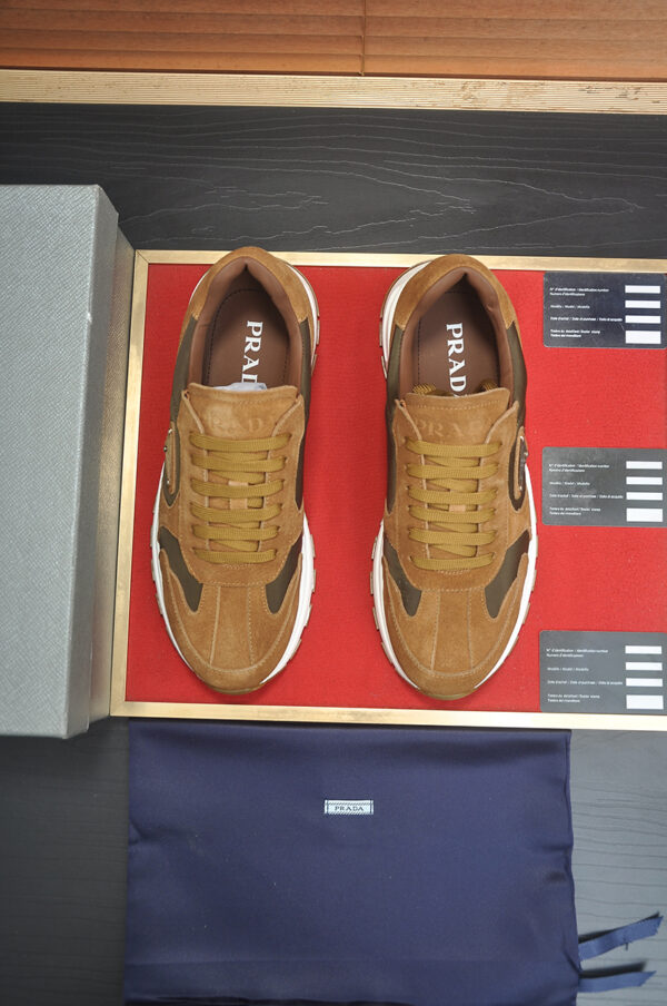 Prada Brown Panelled Suede Low Top Sneakers