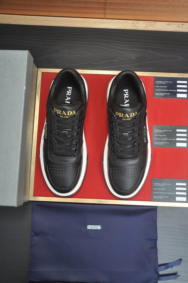 Prada Black & White Downtown Leather Sneakers
