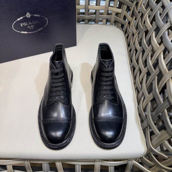 Prada Black Brogue Accent Lace Up Ankle Boots
