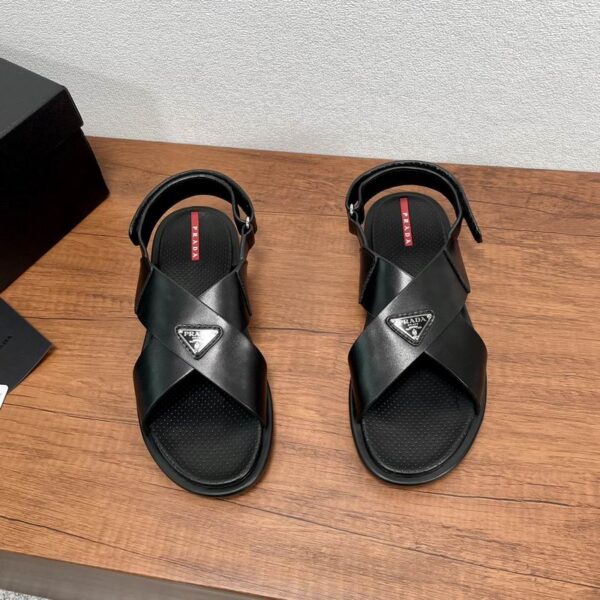 Prada Linea Rossa Triangle Logo Cross Strap Sandals