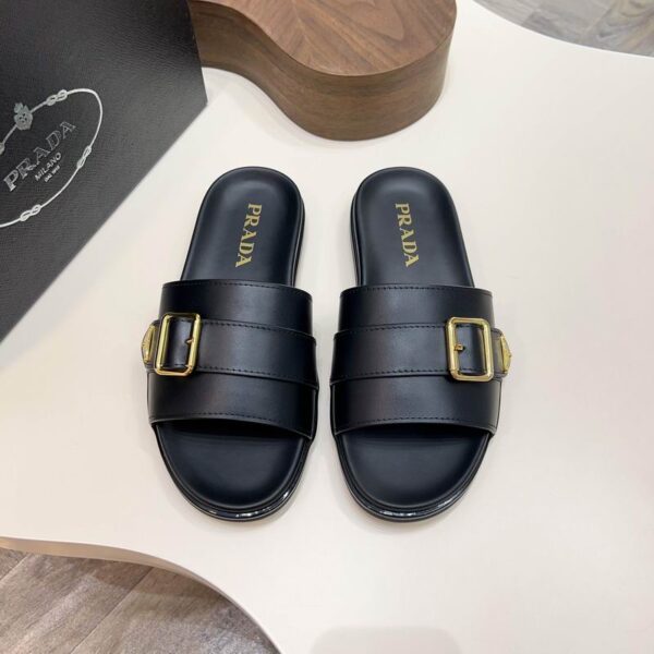 Prada Buckled Smooth Leather Pool Sliders