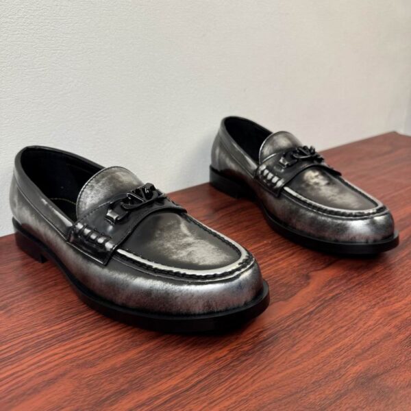 Valentino Garavani V Logo Patina Leather Loafers