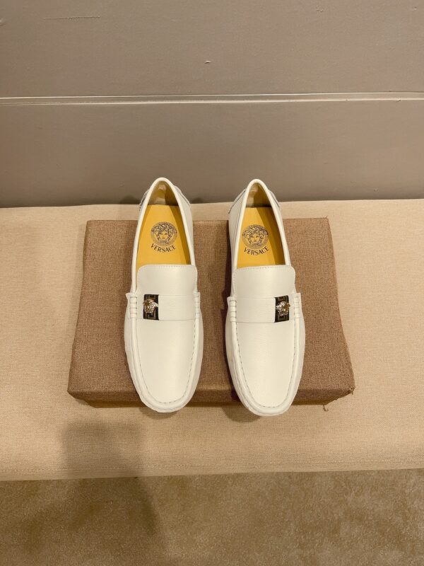 Versace White La Medusa Grained Leather Driver Loafers