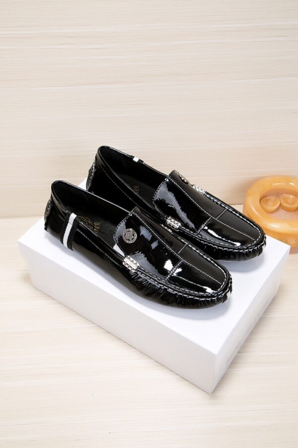 Versace Black Medusa Plaque Patent Leather Driver Loafers