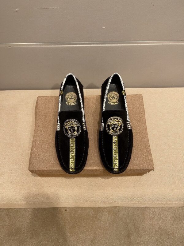 Versace Medusa Greca Embroidered Suede Loafers