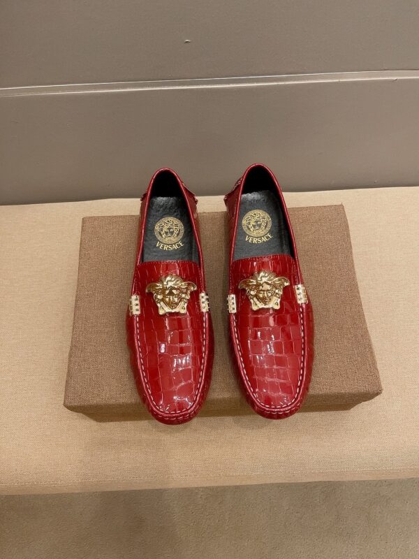 Versace Medusa Plaque Crocodile Embossed Driver Loafers