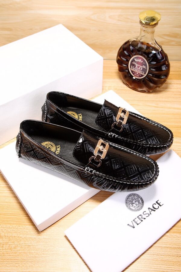 Versace All Over La Greca Pattern Leather Driver Loafers