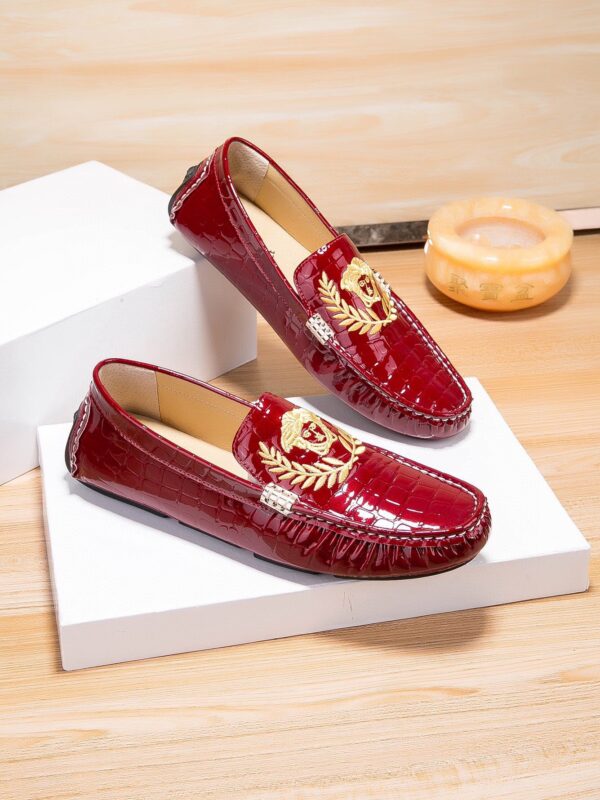 Versace Medusa Embroidered Croc Effect Driving Loafers In 2 Colors