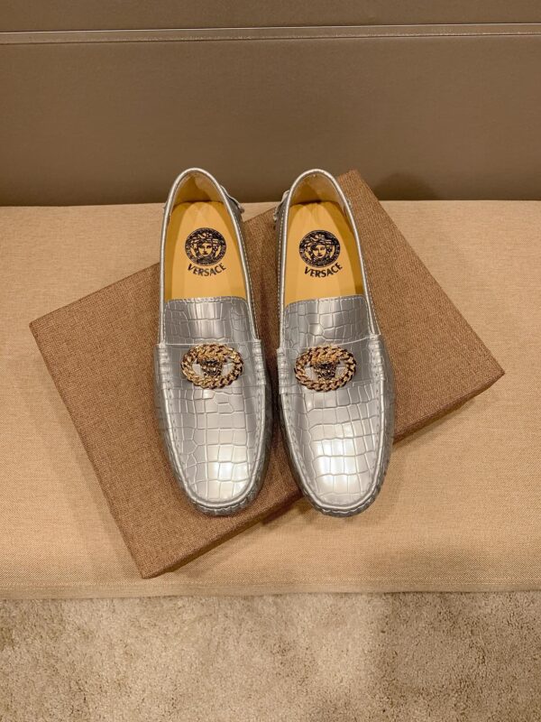 Versace Croc Embossed Medusa Driver Loafers