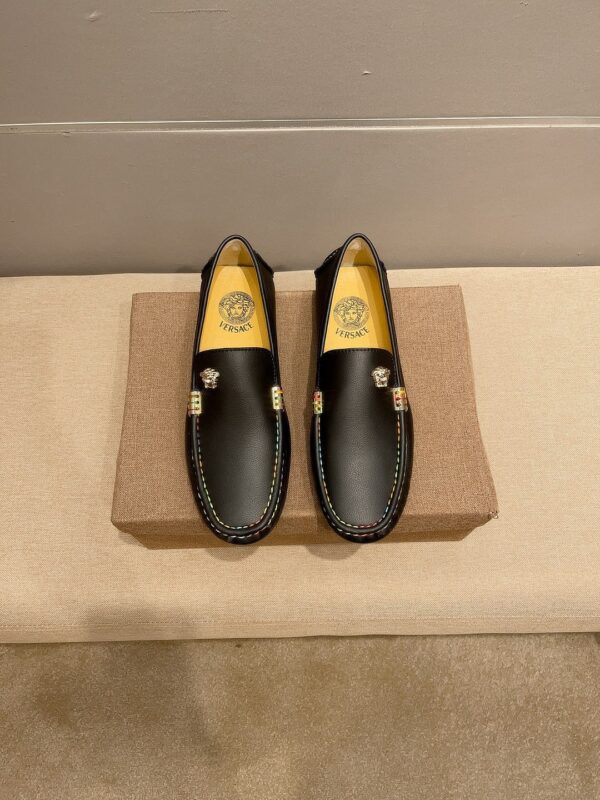 Versace La Medusa Rainbow Stitch Leather Driver Loafers