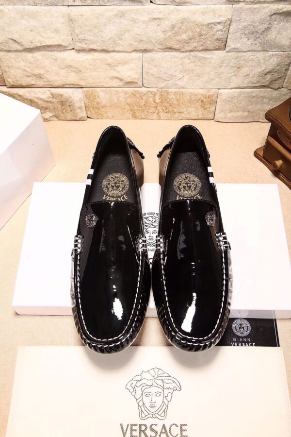 Versace Men's Black Patent Leather Medusa Driving Loafers