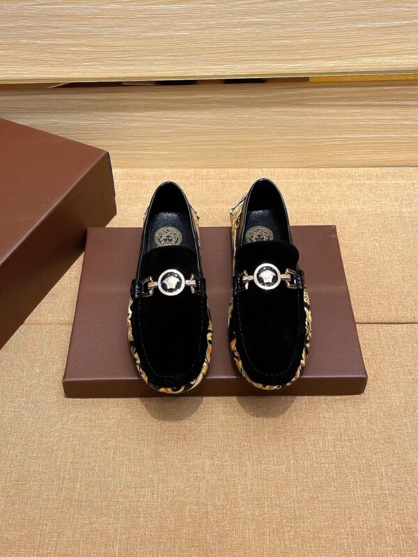 Versace Medusa Bit Slipper Black Suede Barocco Print Side Panel Loafers
