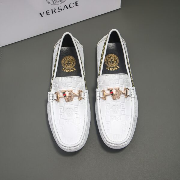 Versace White La Greca Pattern Leather Driver Loafers