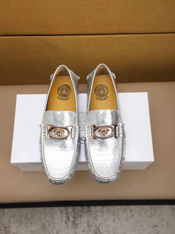 Versace Men's Silver Croc Embossed Medusa Loafers