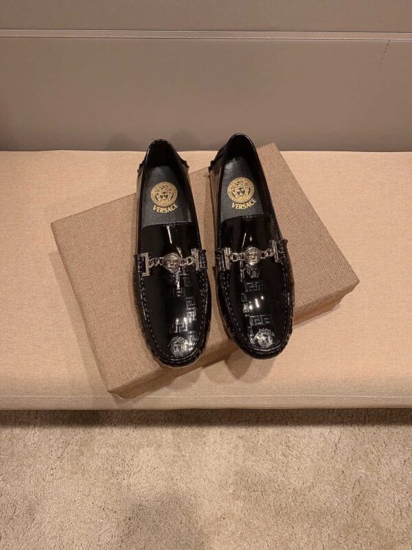 Versace Medusa Chain Hardware Croc Embossed Driver Loafers