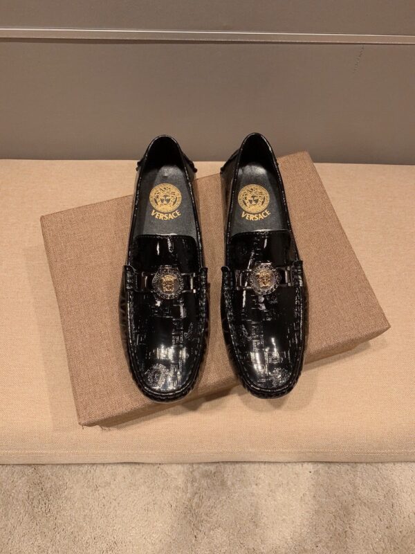 Versace Black All Over Embossed Medusa & Greca Driver Loafer