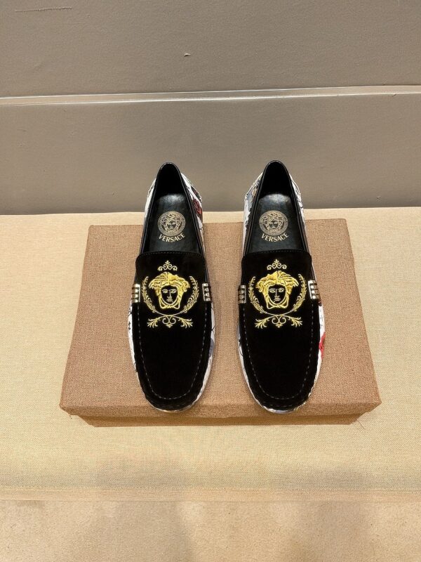 Versace Suede & Rose Print Medusa Driver Loafer