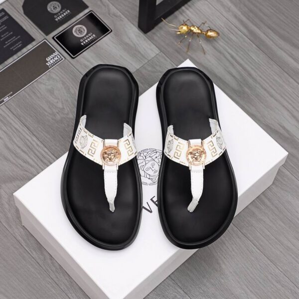 Versace Men's Medusa Greek Key Flat Thong Sandals