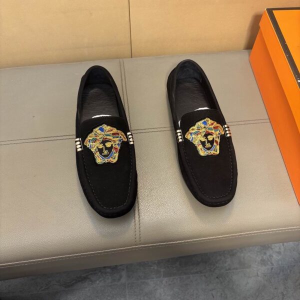 Versace Medusa Plaque Suede Loafers