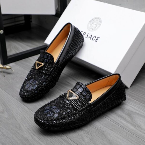 Versace Croc Embossed Greca Plaque Driver Loafers
