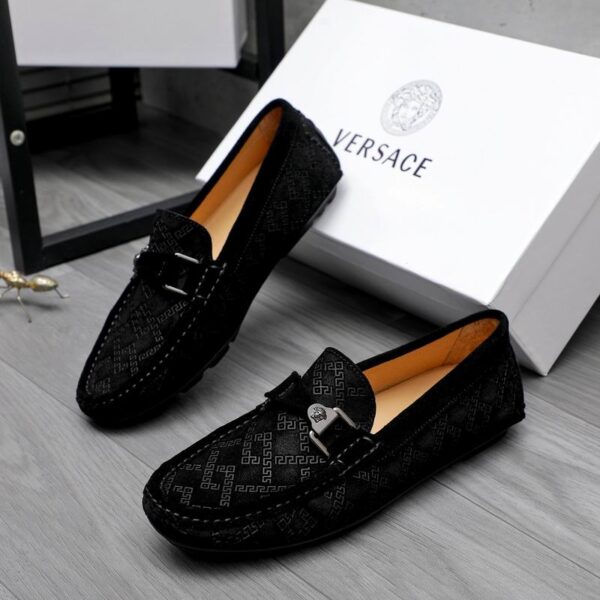 Versace Greca Monogram Suede Driver Loafers