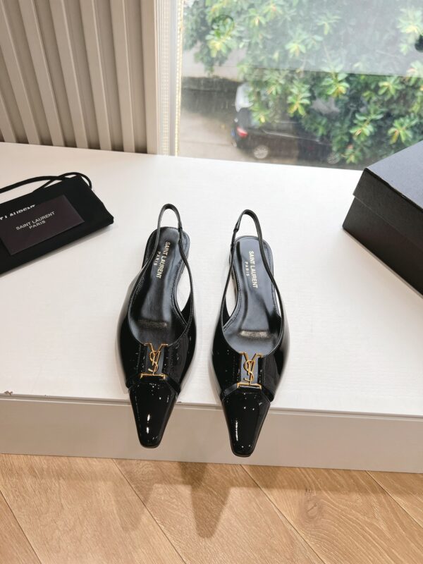 Saint Laurent Black Leather Babylone Slingback Ballet Flats Sandals