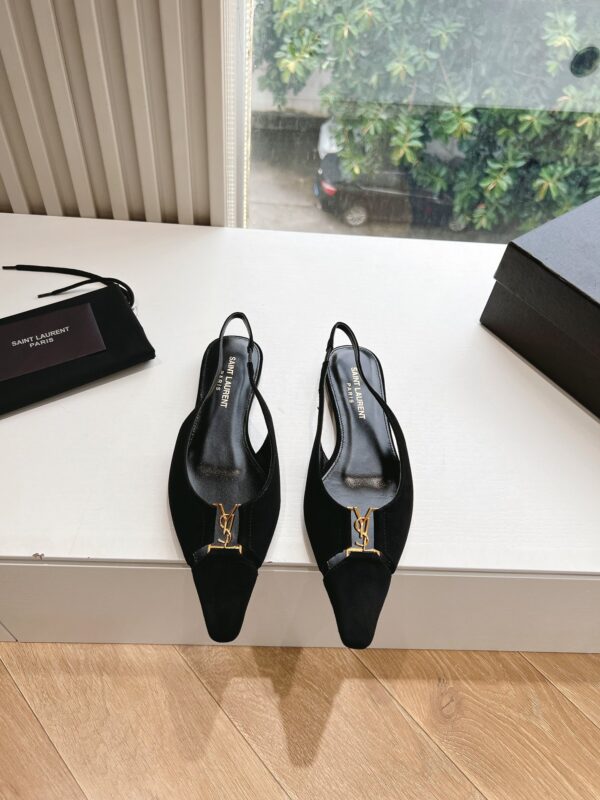 Saint Laurent Black Babylone Slingback Ballet Flats Sandals