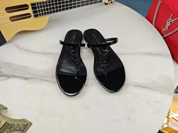 Saint Laurent Black Cassandra Patent Flat Sandals