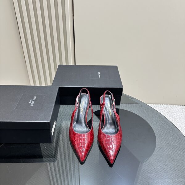 Saint Laurent Lee Slingback Crocodile Embossed Patent Leather Heels In 2 Colors