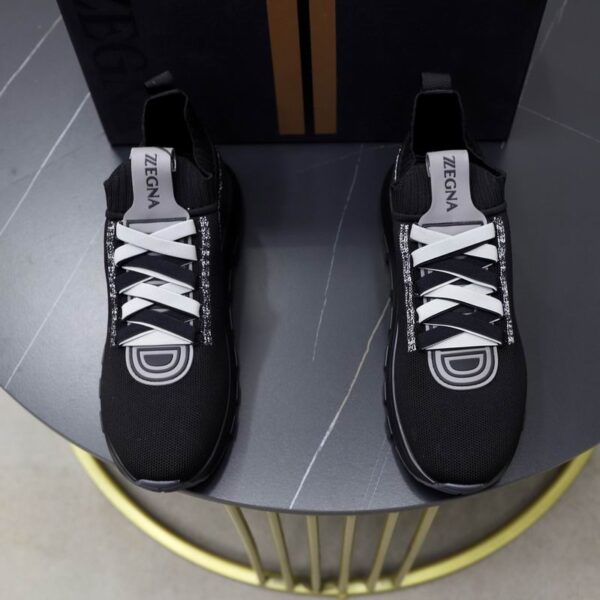 Ermenegildo Zegna Sneakers With Black Knit Upper & Grey Patterned Detailing