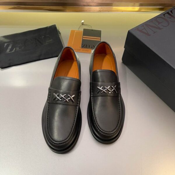 Zegna Men's Penny Loafers With Metallic Triple X Detail On The Strap