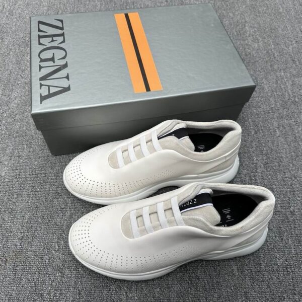 Zegna Tec Merino Perforated Slip On Sneakers In White